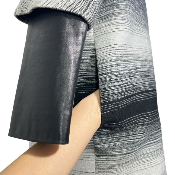 Parker  Coat w Lambs Leather Trim Black & White Stripes Size XSmall Oversized Wo - Picture 7 of 14